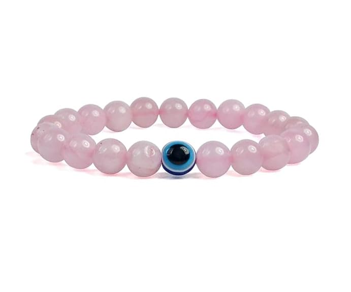 Rose Quartz Evil Eye Bracelet Attracts Love, Strengthen Relationship, Protection Reiki Crystal for Men & Women - Image 2
