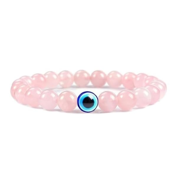 AAA Rose Quartz with Evil Eye Bracelet Reiki Infused For Good Luck & Love I Crystal Beaded Natural Bracelet For Adults - Image 2