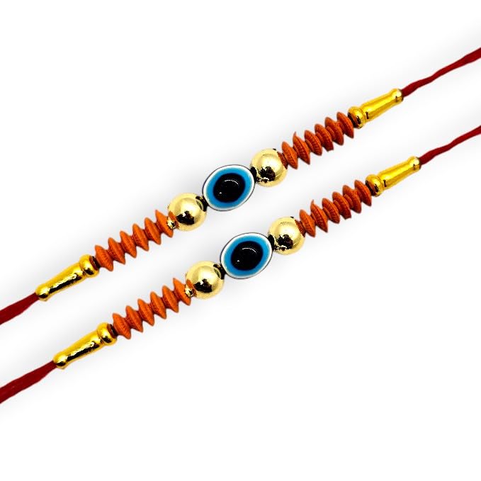 Elleva Bhaiya Bhabhi Evil Eye Rakhi Set for Brother Designer rakhis combo | bracelet rakhi for brother Unisex Adult rakshabandhan combo set of 4 (Pack of 1) - Image 6
