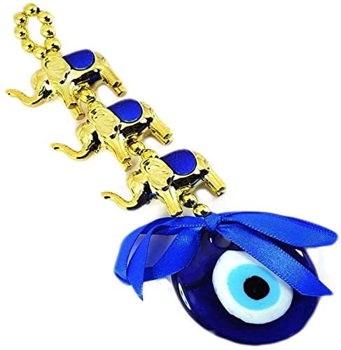 MammaYo Evil Eye Hanging for Home Entrance 3 Elephant Gold Evil Eye Feng Shui Pendant Ornament Amulet for Wall Door Car Dashboard Hanging Turkish Nazar Battu Good Luck and Prosperity - Image 4