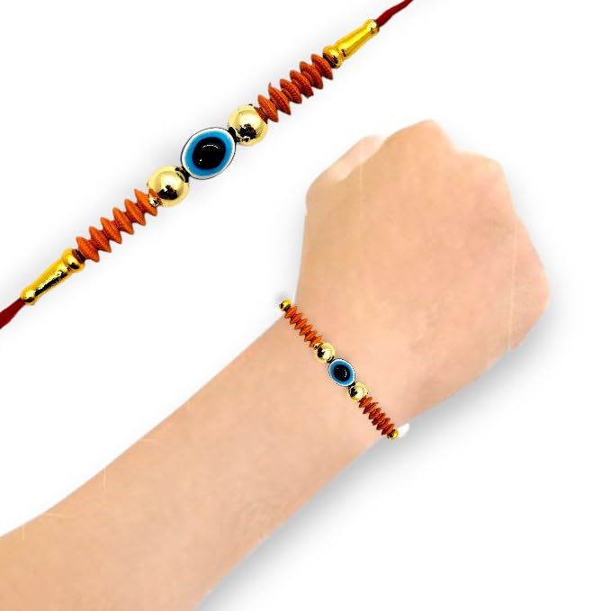 Elleva Bhaiya Bhabhi Evil Eye Rakhi Set for Brother Designer rakhis combo | bracelet rakhi for brother Unisex Adult rakshabandhan combo set of 4 (Pack of 1) - Image 4