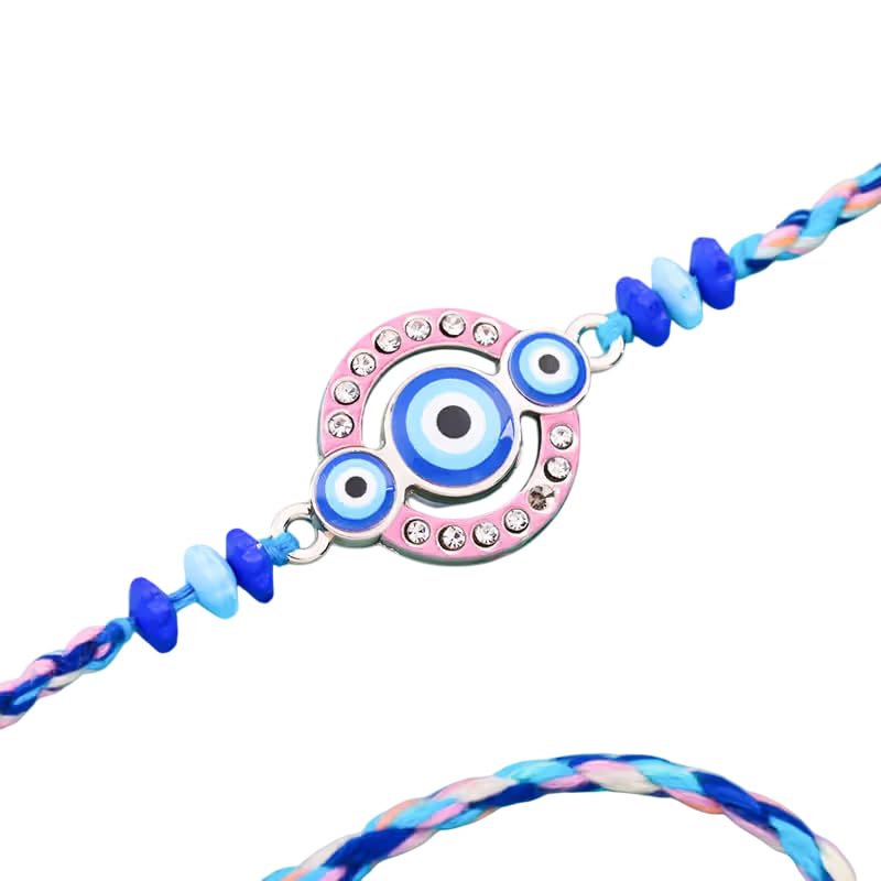 Floweraura Premium Handcrafted Radiant Blue Beaded Evil Eye Rakhi With Roli Packet - Rakhi For Brother, Bhai, Kids, Bhaiya, Cousins & Rakshabandhan Gift (Same Day Delivery) - Image 2