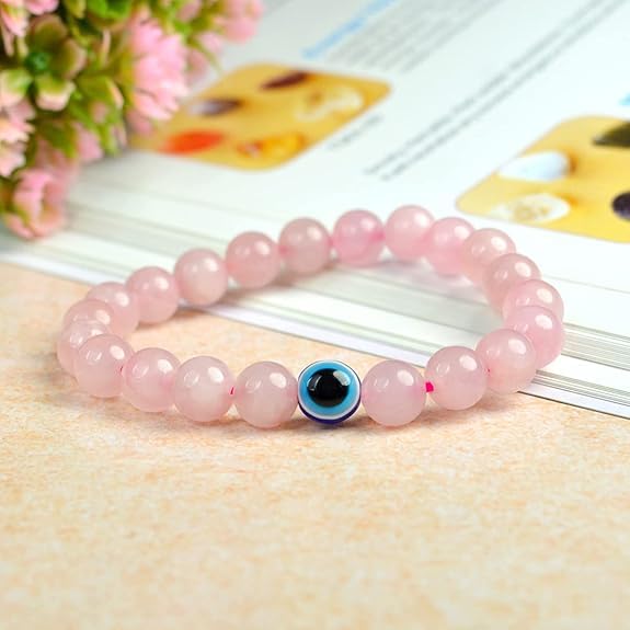 Rose Quartz Evil Eye Bracelet Attracts Love, Strengthen Relationship, Protection Reiki Crystal for Men & Women - Image 4