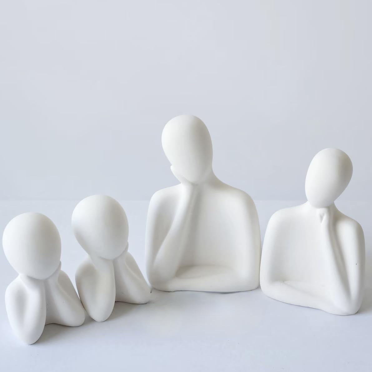 URBAN SENSE® | Couple Family Statue | Ceramic Thinker Sculpture | Home Decor Items for Living Room Show Piece | Table Artifact (White | Set of 4), People - Image 6