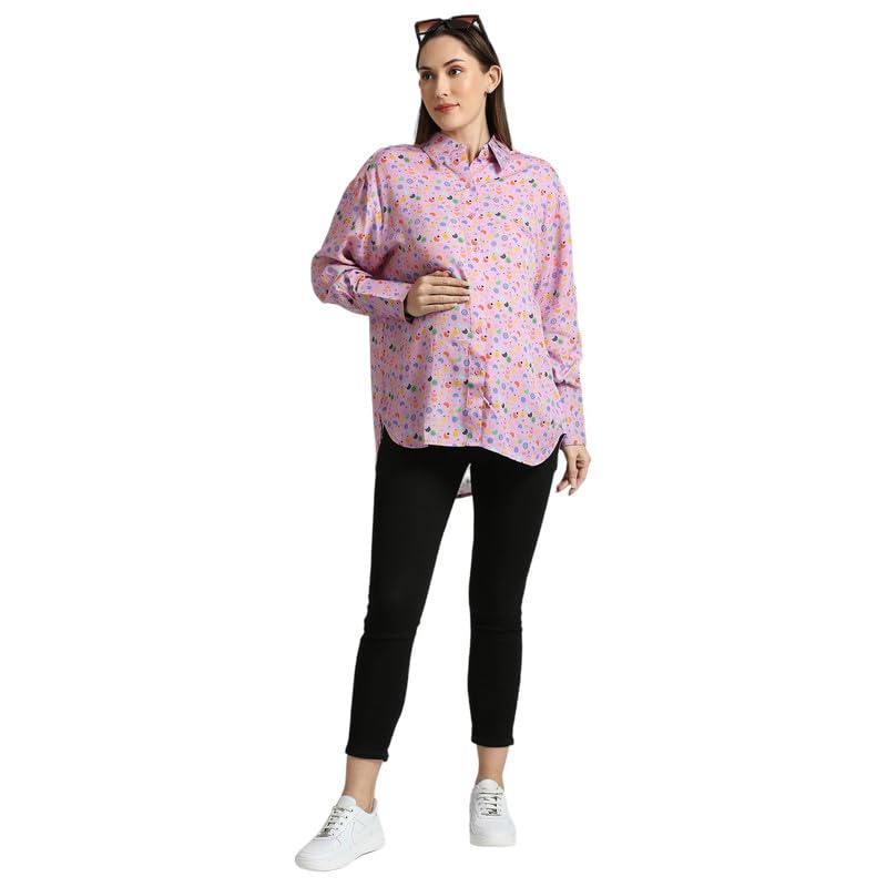 MAMATOBEE Oversized High-Low Tencel Twill Shirt: Sustainable Style with Evil Eye Print - for Chic Comfort |Maternity and Feeding-Friendly - Image 8