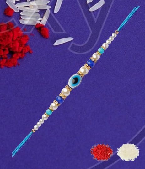 JAGMOOLYA PRODUCTS Blue Eye Rakhi for Brother Set bracelet for brother Designer Rudraksha Raksha Bandhan for Bhaiya Bhabhi Rakhi multi designed - Image 3