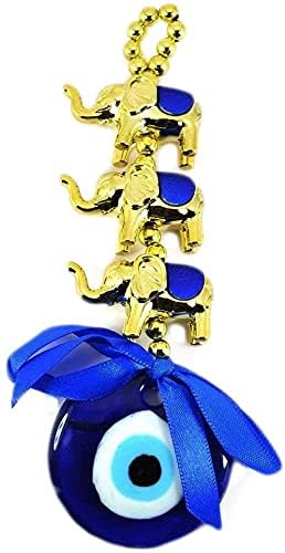 MammaYo Evil Eye Hanging for Home Entrance 3 Elephant Gold Evil Eye Feng Shui Pendant Ornament Amulet for Wall Door Car Dashboard Hanging Turkish Nazar Battu Good Luck and Prosperity - Image 5