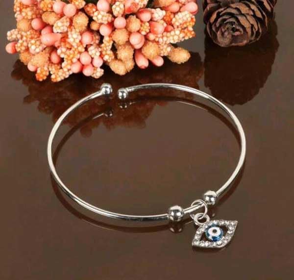 Evil Eye and Hamsa Hand Charm Bracelet Set, Adjustable Bangle with Blue Crystal Accents, Silver Tone For Women & girls Pack of 2 - Image 7