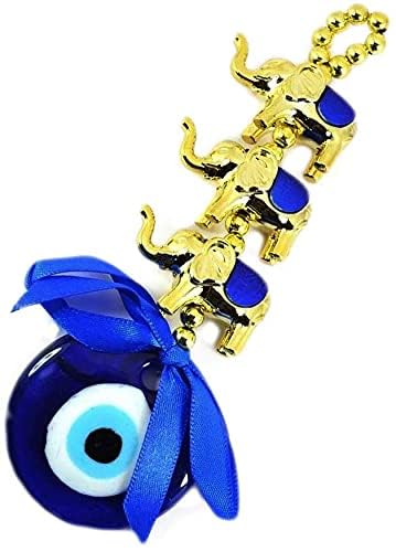 MammaYo Evil Eye Hanging for Home Entrance 3 Elephant Gold Evil Eye Feng Shui Pendant Ornament Amulet for Wall Door Car Dashboard Hanging Turkish Nazar Battu Good Luck and Prosperity - Image 3