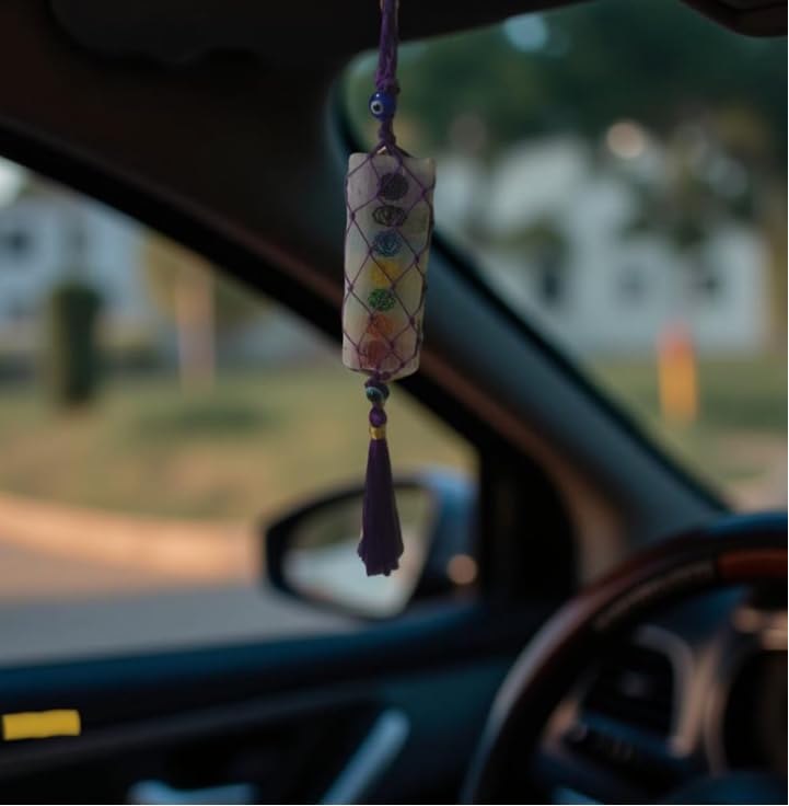 Selenite Evil Eye Hanging Crystal for Car & Home Décor – Chakra Symbols & Energy Protection Selenite Showpiece - Image 4