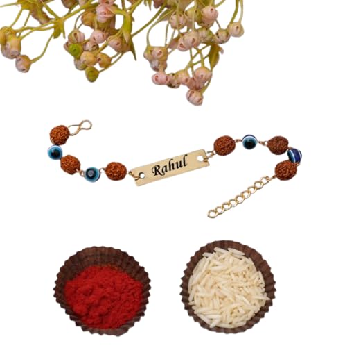 Sarcastic Store.Com Personalised Rudraksha Evil Eye Rakhi For Brother With Name | akhi For rother | Customized Rudraksha Raakhi | Evil Eye Rakhi for brother. - Image 2