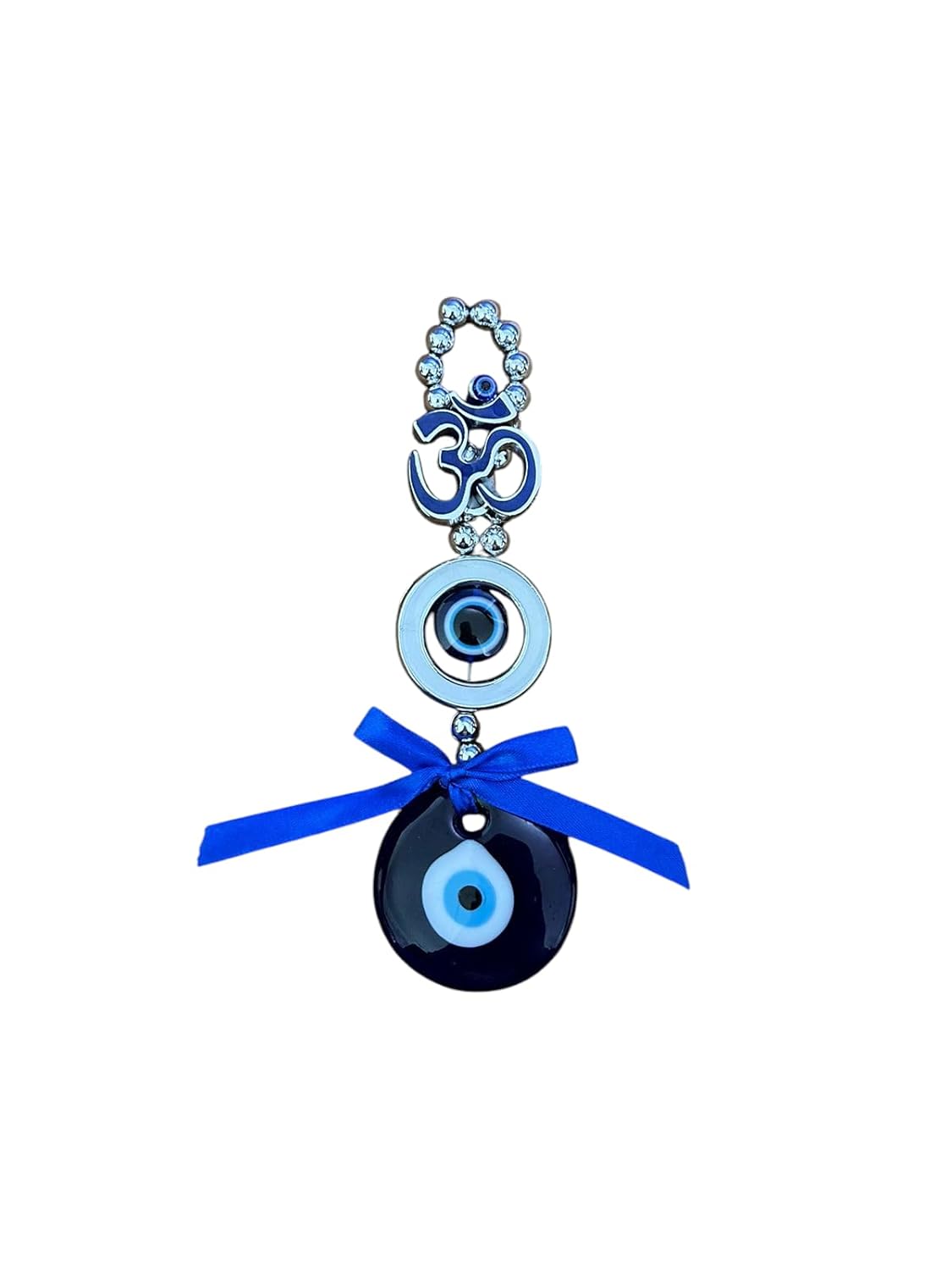 M.F.H OM and Round Small Handcrafted Evil Eye Hanging Protective Home Decor with Blue Nazar Beads, Evil Eye Hanging for Car and Home Enterence, Wall Hanging (2 Round Evil Eye) Combo - Image 5