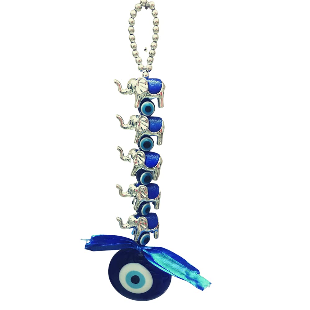 GJ Feng Shui 5 Elephant Evil Eye for Wall Car and Door Hanging for Good Luck and Prosperity| Evil Eye Hanging| Nazar Battu Evil Eye (Multicolour) - Image 2