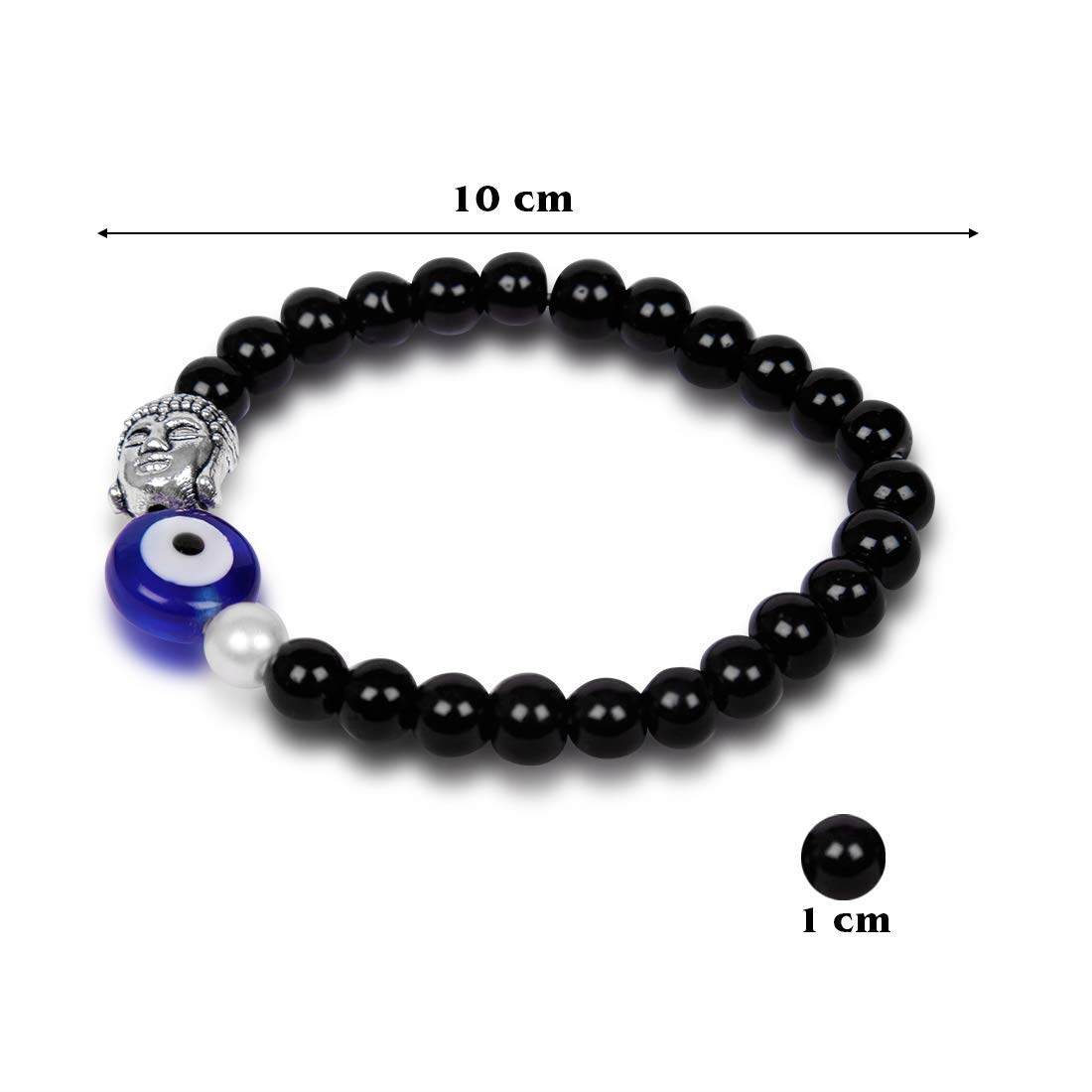 The Bling Stores Men's And Women's Beads Bracelet with Evil Eye Stone/Buddha/Lava Stone Beautiful Stainless Steel Glass with Blue Sapphire Combo Evil Eye Bracelets (Black) - Image 3