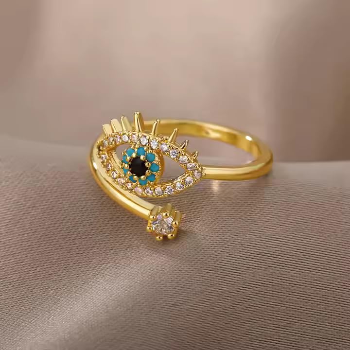 Thrillz Elegent Rings For Women CZ Evil Eye Rose Gold Plated Adjustable Finger Ring For Women Girls Gift For Sister Gifts Jewellery - Image 3