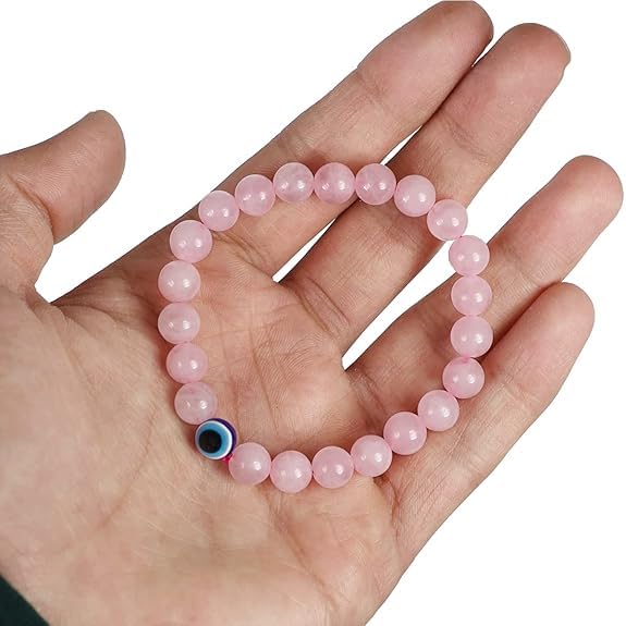 Rose Quartz Evil Eye Bracelet Attracts Love, Strengthen Relationship, Protection Reiki Crystal for Men & Women - Image 9