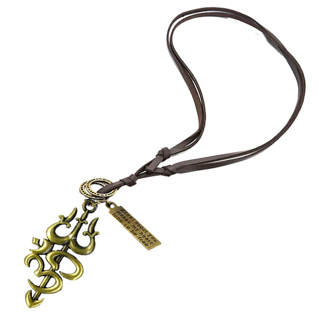 Om Trishul Bronze Charm Decorative Leather Rope Religious Auto Interior Rearview Mirror Hanging - Image 2