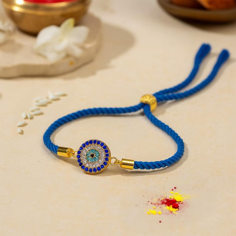nestroots Evil Eye Rakhi for Brother | Blue Thread with Protective Nazar Charm | Stylish Raksha Bandhan Gift | Single Rakhi for Men or Boys | Thread for Positivity & Protection - Image 3