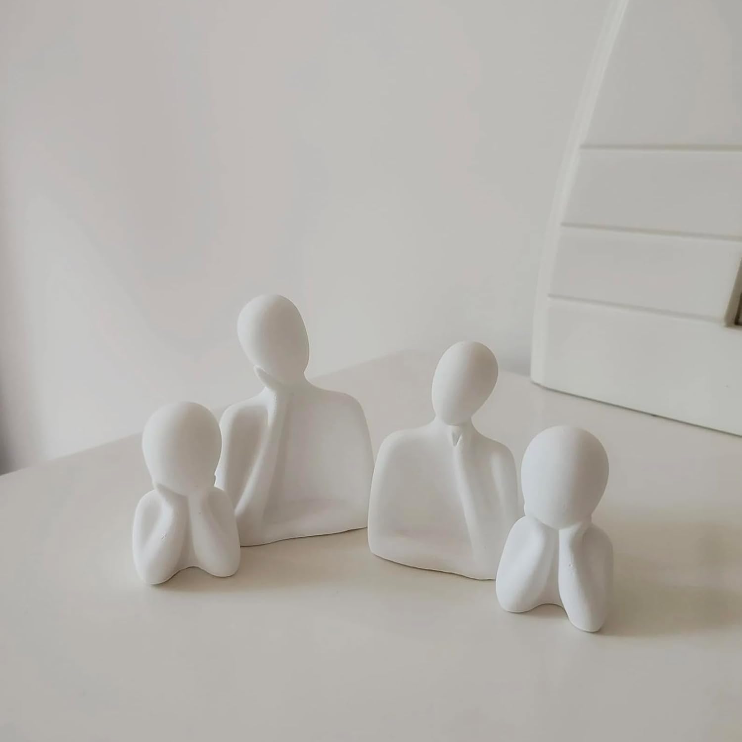 URBAN SENSE® | Couple Family Statue | Ceramic Thinker Sculpture | Home Decor Items for Living Room Show Piece | Table Artifact (White | Set of 4), People - Image 5