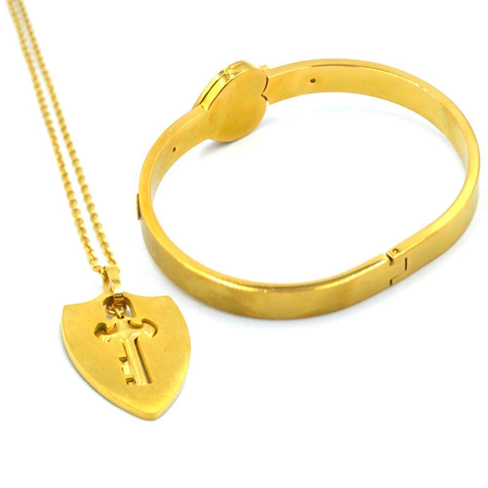 STYLE KRAFT Heart Lock and Key Gold Stainless Steel Couple Bracelet Pendant Necklace Set for Men and Women Gold Bracelet For Girls Couples Birthday Gift - Image 6