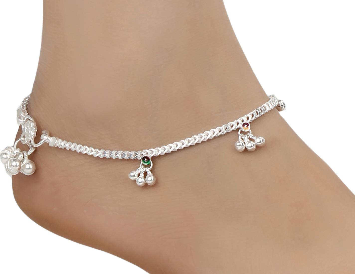 AanyaCentric Indian Traditional White Metal Anklets Payal Pair for Women Girls Fancy Collection with Silver Plating Attached Ghungroo Fashion Designer Barefoot Foot Jewellery - Image 5