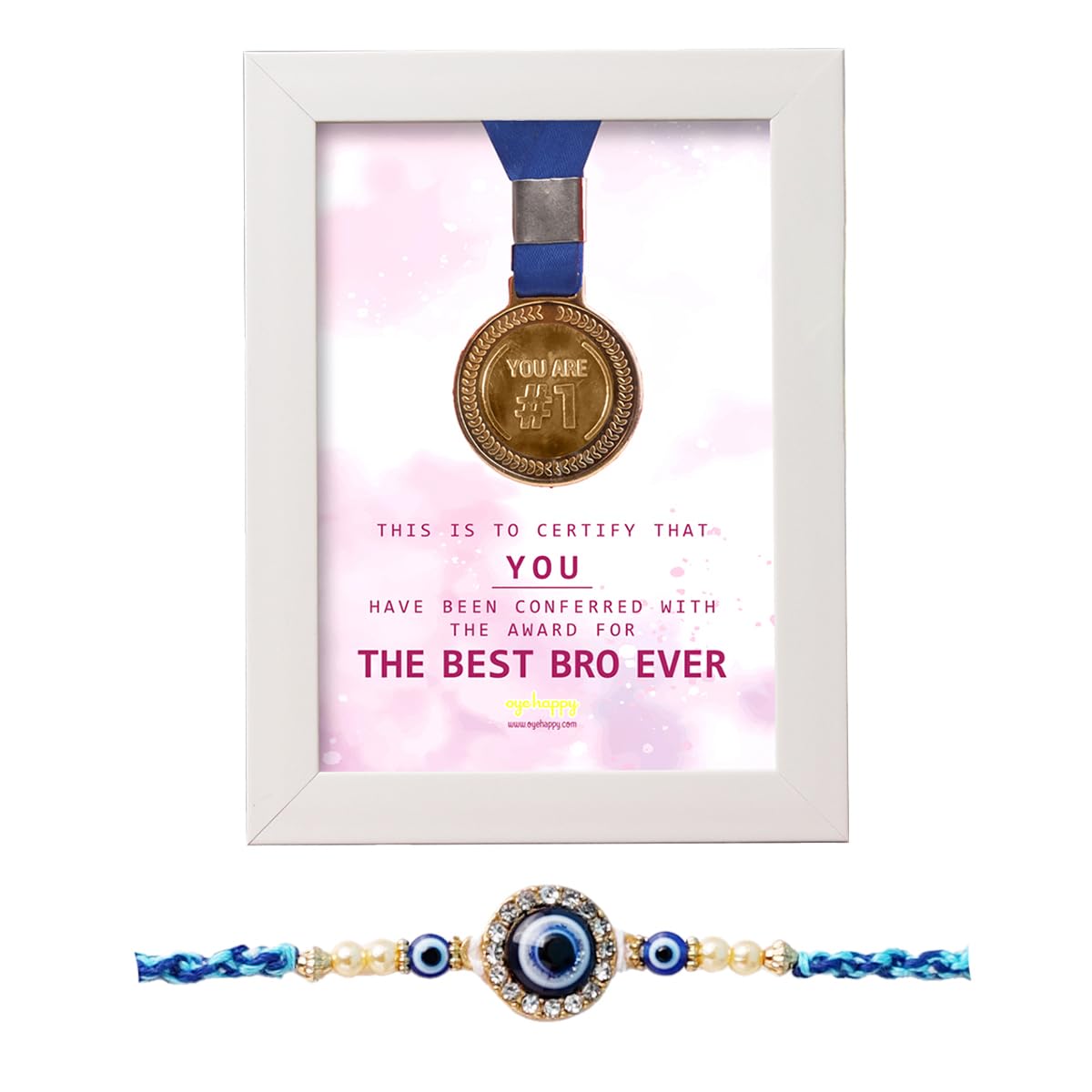Oye Happy Evil Eye Rakhi & Medal Frame Combo for Brother – Unique Rakhi for Bro, Gift Combo for Brother, Bhai, Bhaiya | Multicolor - Image 2
