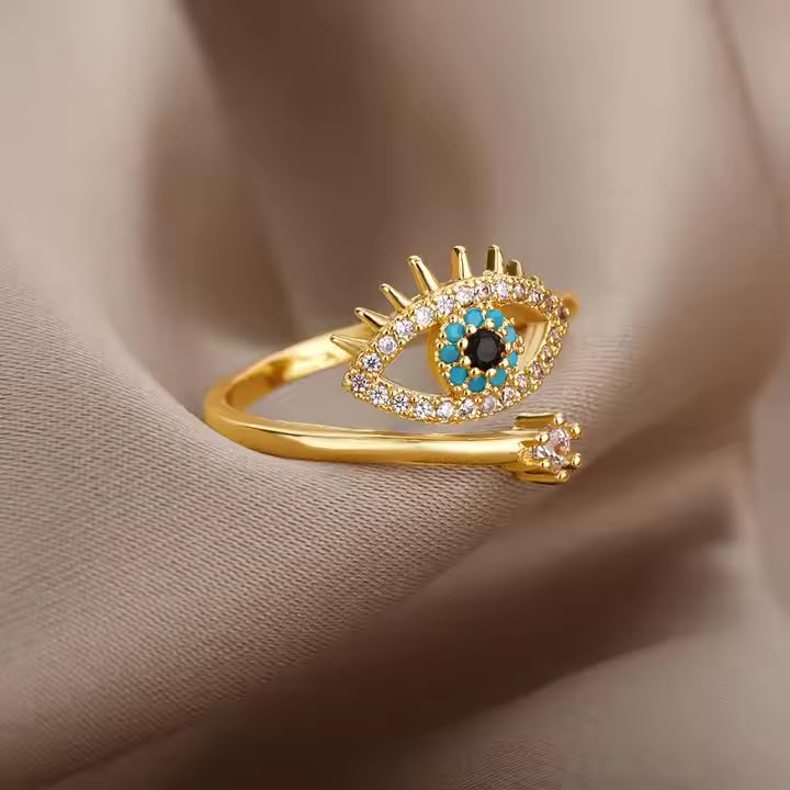 Thrillz Elegent Rings For Women CZ Evil Eye Rose Gold Plated Adjustable Finger Ring For Women Girls Gift For Sister Gifts Jewellery - Image 4