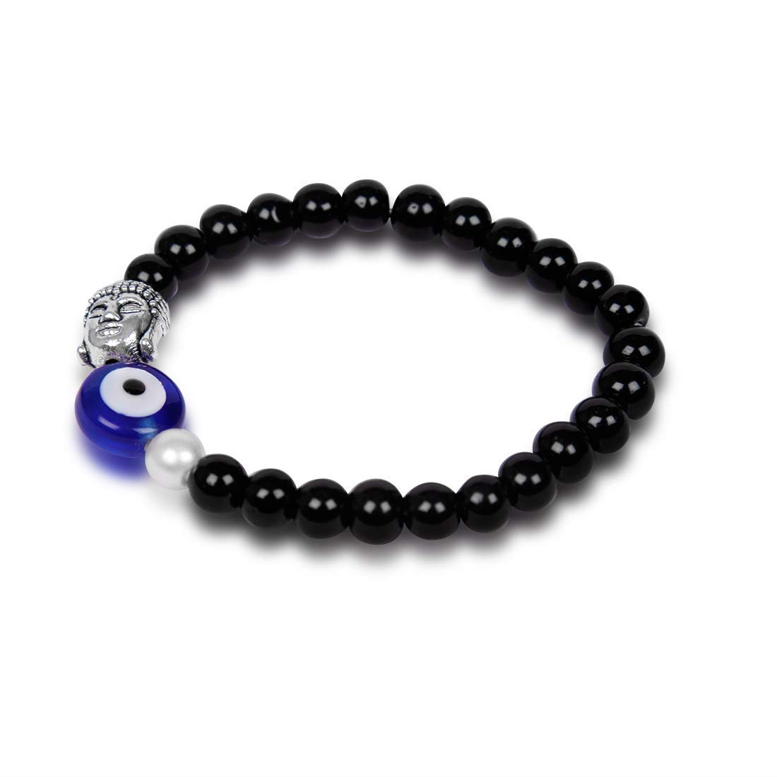 The Bling Stores Men's And Women's Beads Bracelet with Evil Eye Stone/Buddha/Lava Stone Beautiful Stainless Steel Glass with Blue Sapphire Combo Evil Eye Bracelets (Black) - Image 2