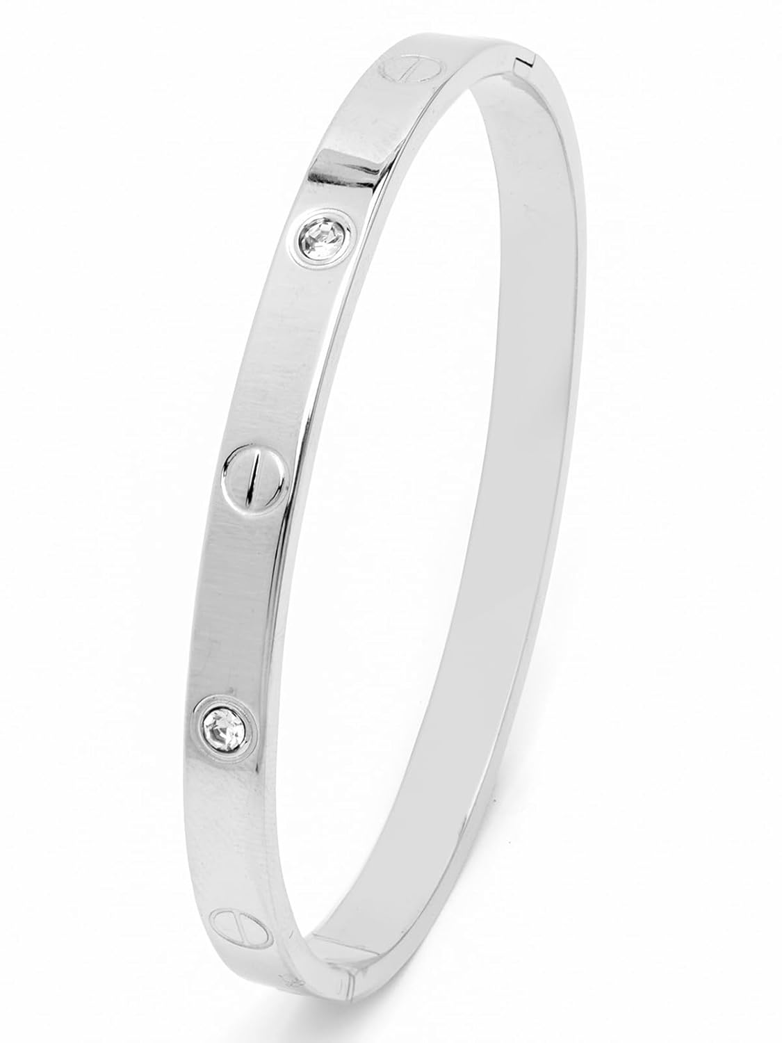 Scintillare By Sukkhi Classy Stainless Steel & Crystal Stones Openable Oval Kada Bracelet Jewellery for Women & Girls|Anti Tarnish Jewellery|Gift for Wife Girlfriend Mother - Image 2