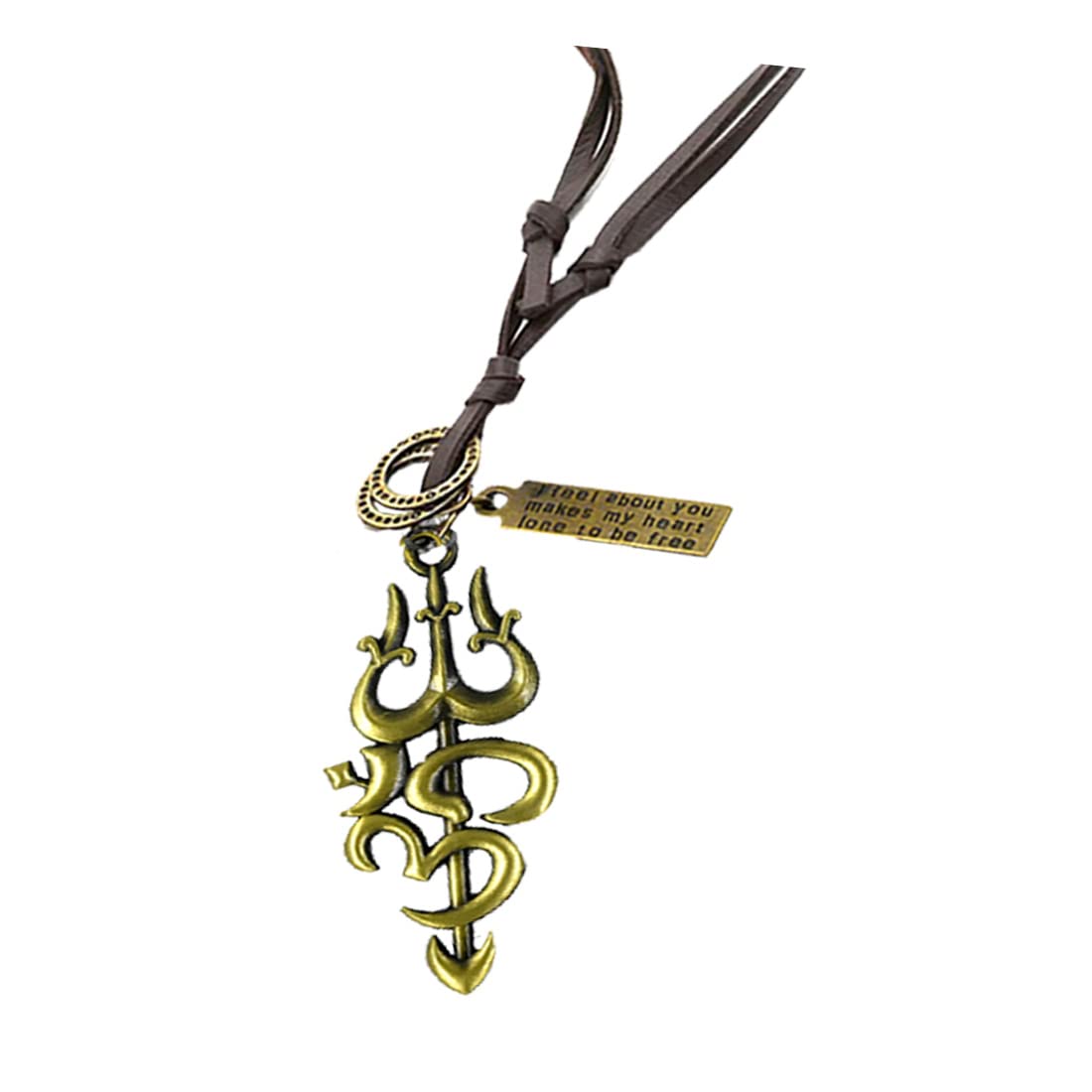 Om Trishul Bronze Charm Decorative Leather Rope Religious Auto Interior Rearview Mirror Hanging - Image 3