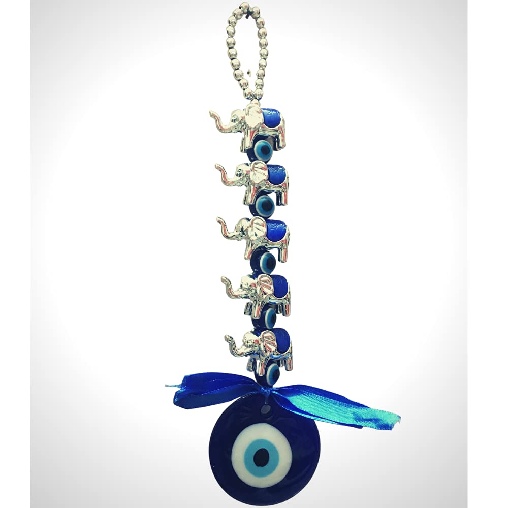 GJ Feng Shui 5 Elephant Evil Eye for Wall Car and Door Hanging for Good Luck and Prosperity| Evil Eye Hanging| Nazar Battu Evil Eye (Multicolour) - Image 5