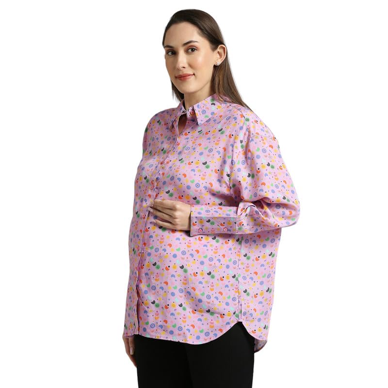 MAMATOBEE Oversized High-Low Tencel Twill Shirt: Sustainable Style with Evil Eye Print - for Chic Comfort |Maternity and Feeding-Friendly - Image 3