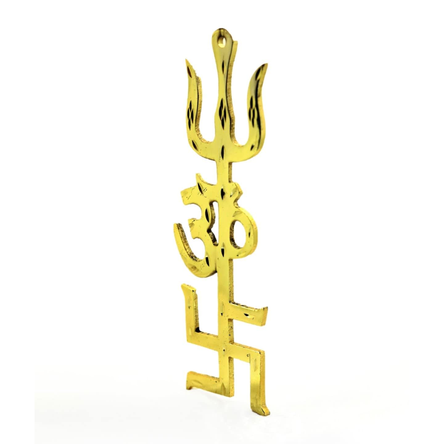 Dirghaanshi Trishakti Yantra Brass Swastik Om Trishul Yantra for Home Wall Trishakti Trishul Yantra Om Swastic Door Work Place Office-Buri Nazar-Buri Drishti- Set of 1 - Image 5