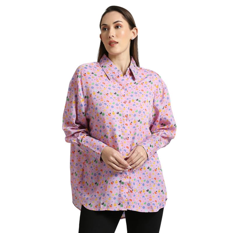MAMATOBEE Oversized High-Low Tencel Twill Shirt: Sustainable Style with Evil Eye Print - for Chic Comfort |Maternity and Feeding-Friendly - Image 2