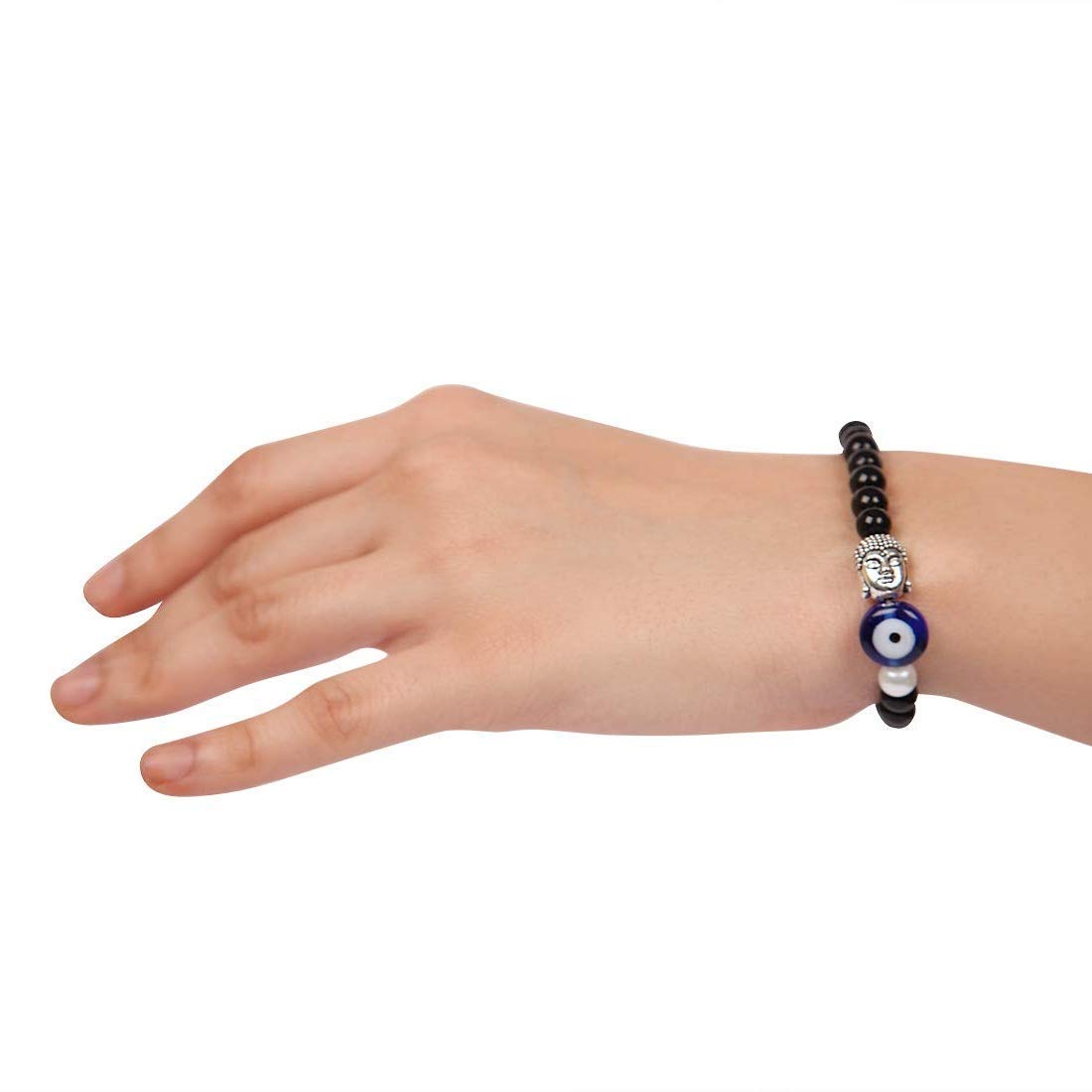 The Bling Stores Men's And Women's Beads Bracelet with Evil Eye Stone/Buddha/Lava Stone Beautiful Stainless Steel Glass with Blue Sapphire Combo Evil Eye Bracelets (Black) - Image 6