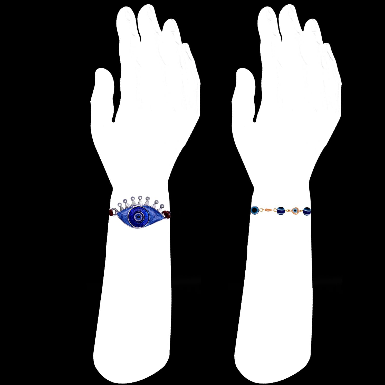 Mahi Combo of 2 Evil Eye Nazariya Rakhis with Blue Crystals and Meenakari Work Crystals for Bhaiya (RCO1105530M) - Image 3