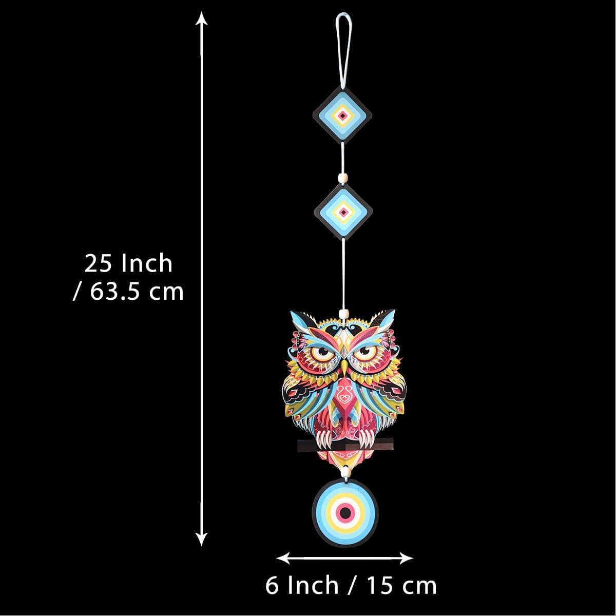 DIYANSH ENTERPRISES Evil Eye Owl Wall Hanging for Home Decor | Nazar Battu with Hamsa Hand & Owl Design | MDF Wooden Hanging for Protection & Positive Vibes ? Blue & Brown - Image 4