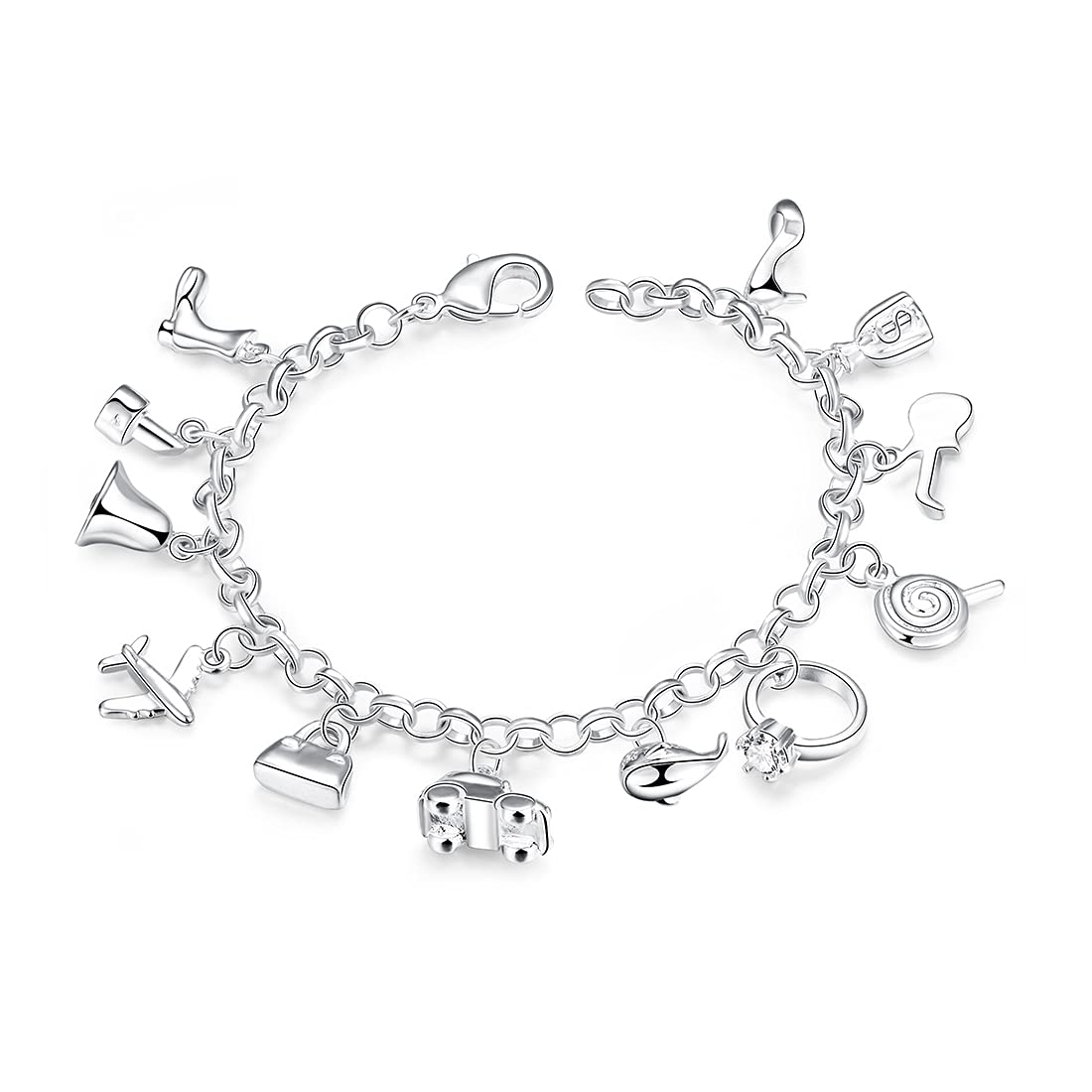 Yellow Chimes Vistelle Bracelet For Women And Girls Fashion Silver Color Charm Chain Bracelets | Muti Shaped Charms Silver Tones Style Bracelet | Birthday And Anniversary Gift - Image 6