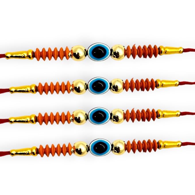 Elleva Bhaiya Bhabhi Evil Eye Rakhi Set for Brother Designer rakhis combo | bracelet rakhi for brother Unisex Adult rakshabandhan combo set of 4 (Pack of 1) - Image 2
