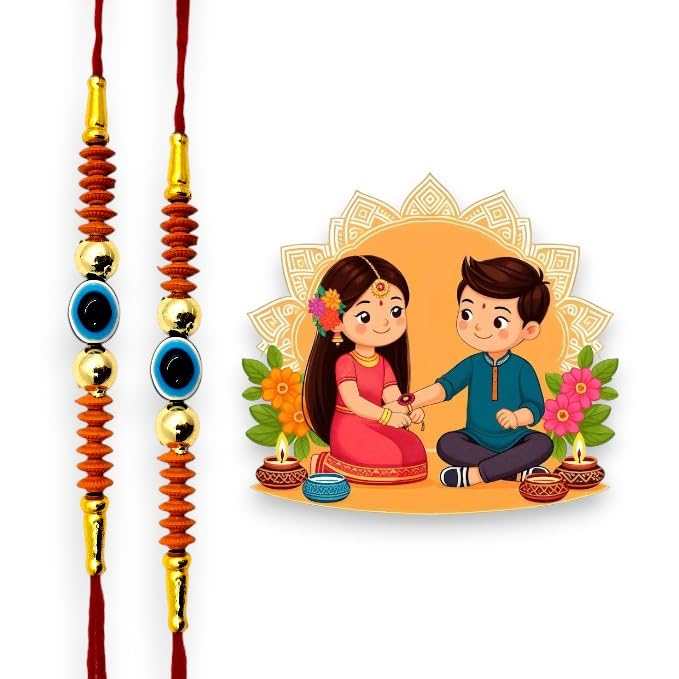 Elleva Bhaiya Bhabhi Evil Eye Rakhi Set for Brother Designer rakhis combo | bracelet rakhi for brother Unisex Adult rakshabandhan combo set of 4 (Pack of 1) - Image 5