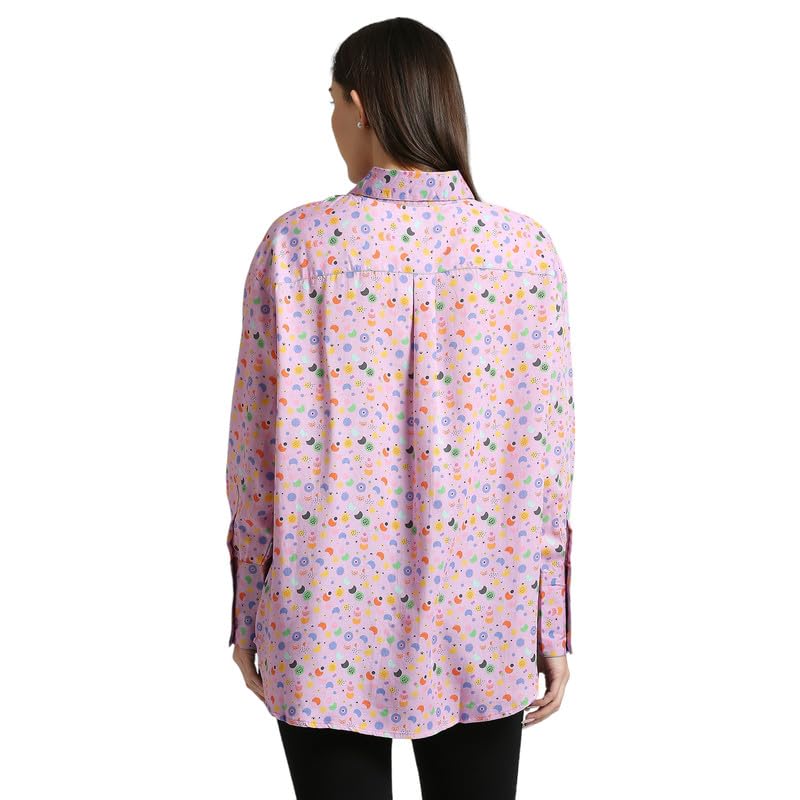 MAMATOBEE Oversized High-Low Tencel Twill Shirt: Sustainable Style with Evil Eye Print - for Chic Comfort |Maternity and Feeding-Friendly - Image 5