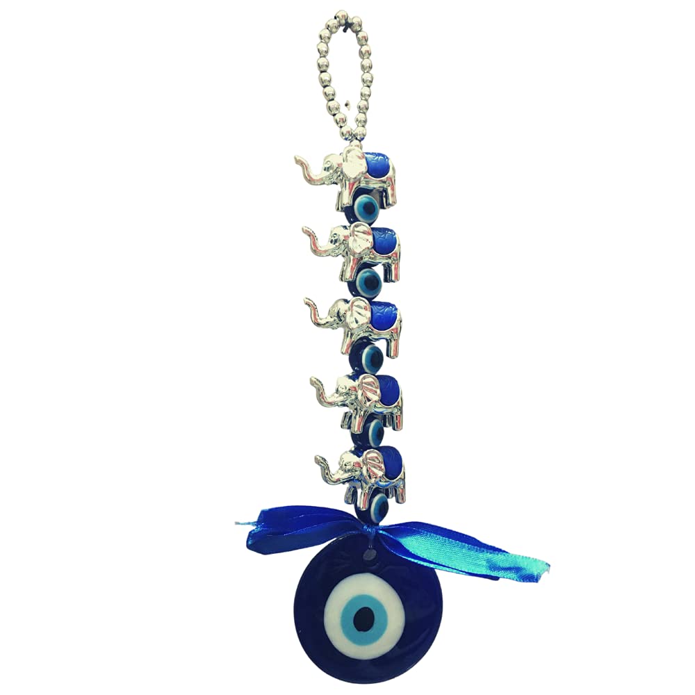 GJ Feng Shui 5 Elephant Evil Eye for Wall Car and Door Hanging for Good Luck and Prosperity| Evil Eye Hanging| Nazar Battu Evil Eye (Multicolour) - Image 4
