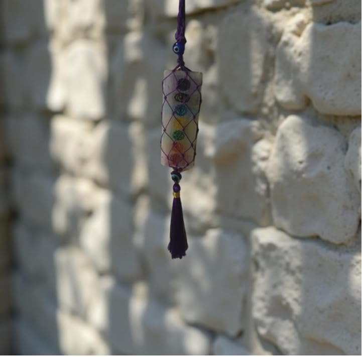 Selenite Evil Eye Hanging Crystal for Car & Home Décor – Chakra Symbols & Energy Protection Selenite Showpiece - Image 3