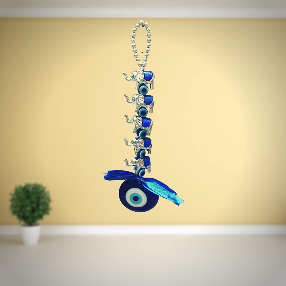 GJ Feng Shui 5 Elephant Evil Eye for Wall Car and Door Hanging for Good Luck and Prosperity| Evil Eye Hanging| Nazar Battu Evil Eye (Multicolour) - Image 3