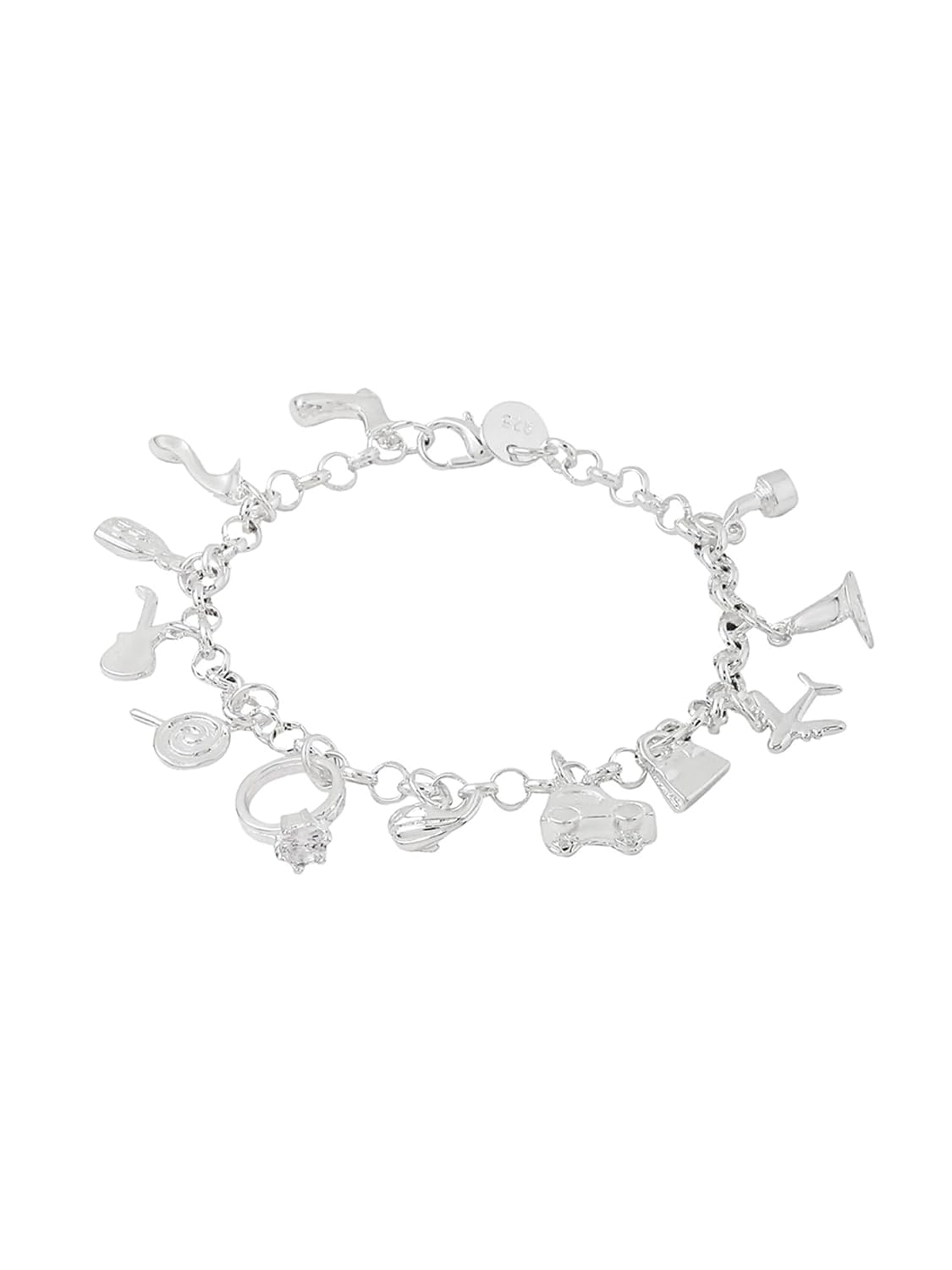 Yellow Chimes Vistelle Bracelet For Women And Girls Fashion Silver Color Charm Chain Bracelets | Muti Shaped Charms Silver Tones Style Bracelet | Birthday And Anniversary Gift - Image 2