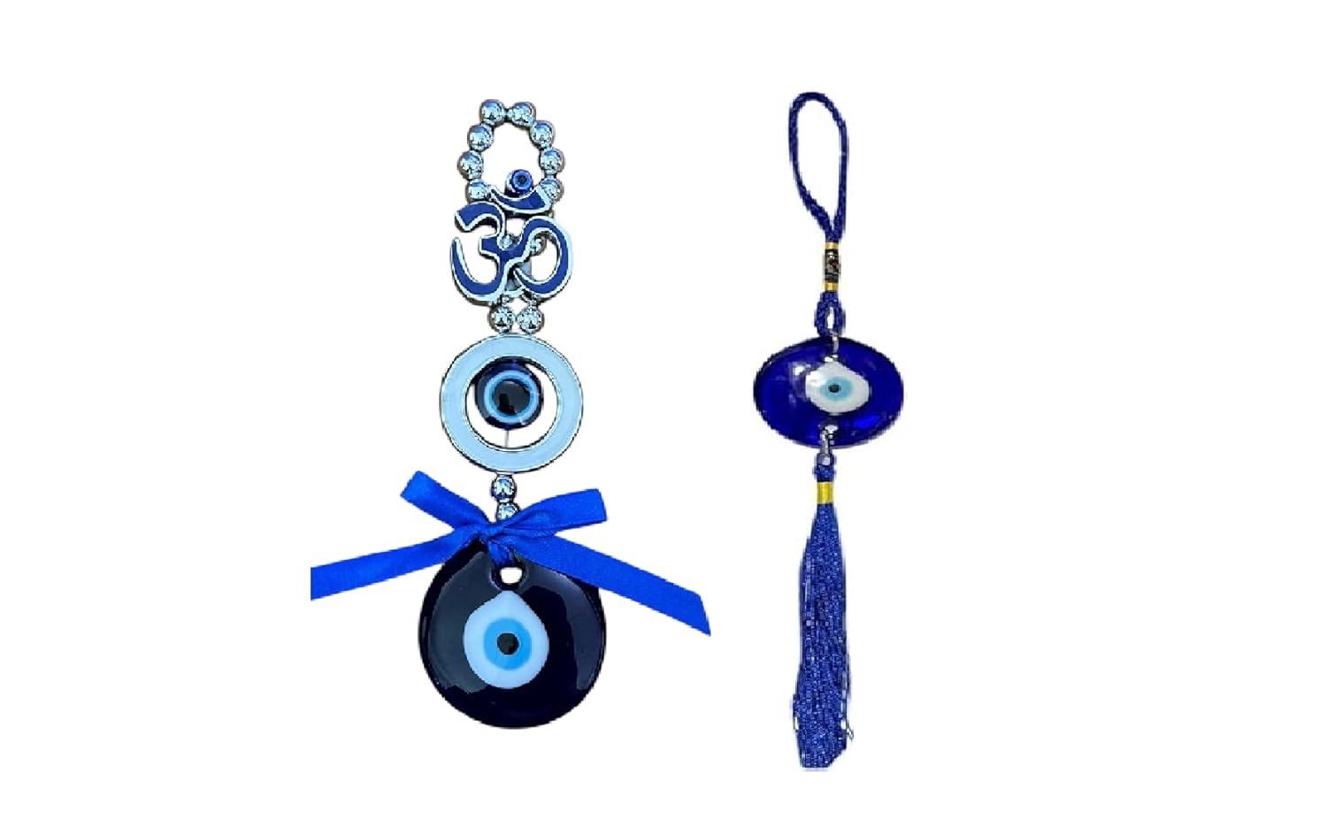 M.F.H OM and Round Small Handcrafted Evil Eye Hanging Protective Home Decor with Blue Nazar Beads, Evil Eye Hanging for Car and Home Enterence, Wall Hanging (2 Round Evil Eye) Combo - Image 2
