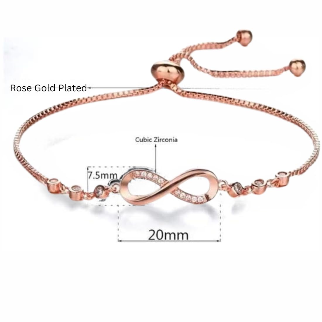 Nilu's Collection Infinity Shape Cubic Zirconia Diamond Bracelet for Women & Girls, Jewelry for Gift, Adjustable Charm Bracelet - Image 2