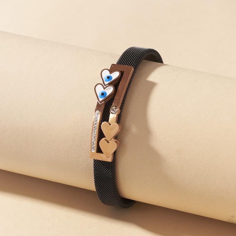 SALTY Anti Tarnish Joyous Jangles Heart Evil Eye Bracelet for Women | Fancy Jewellery Gifts | Hand Band | Latest Fashion Accessories for Girls | Minimal Jewelry Design | Ideal for Gifting - Image 4