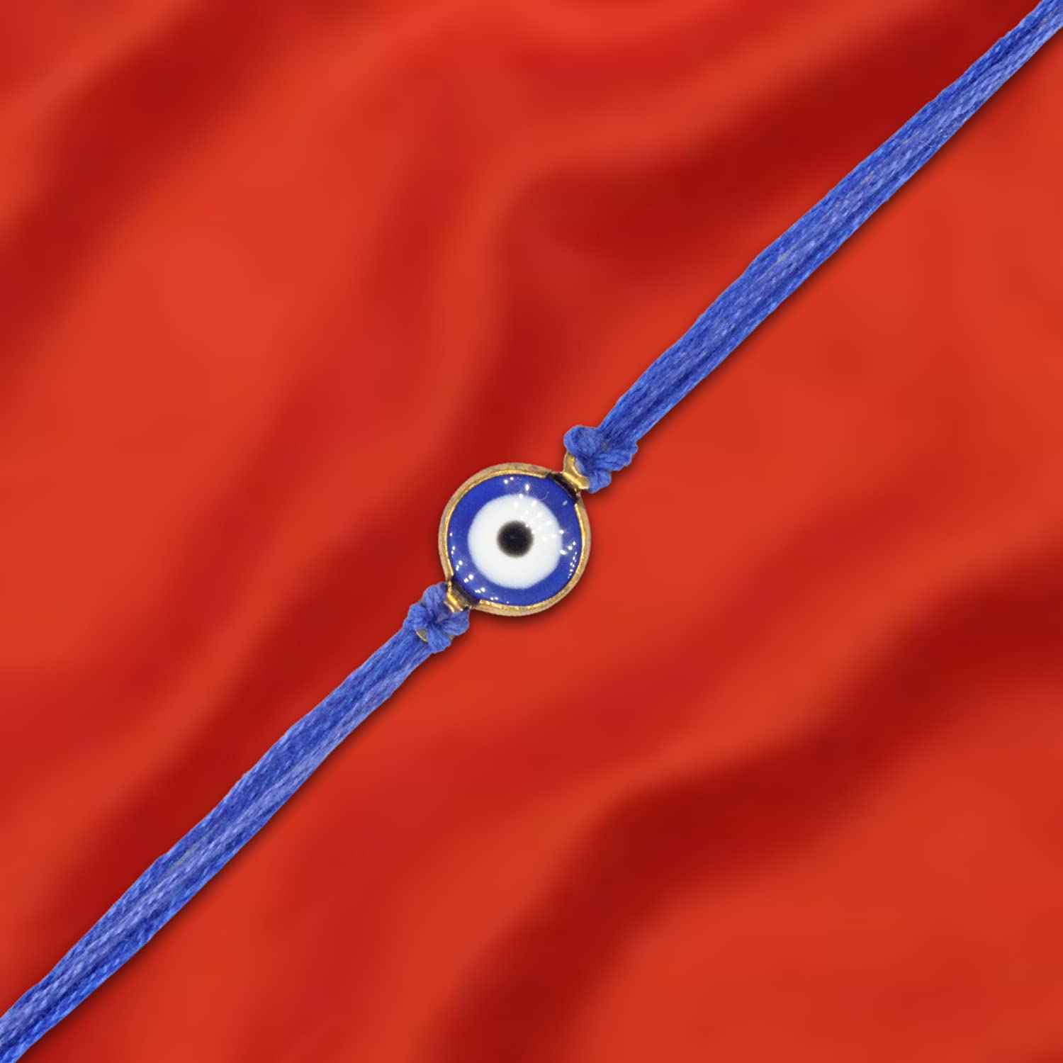 VAISHALI BINDI AND BANGLES Round shape lovely Blue Evil Eye stylish single rakhi with roli & chawal. - Image 4