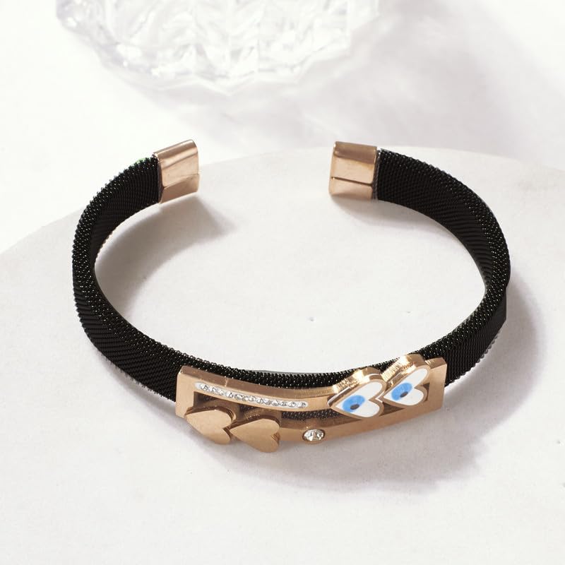 SALTY Anti Tarnish Joyous Jangles Heart Evil Eye Bracelet for Women | Fancy Jewellery Gifts | Hand Band | Latest Fashion Accessories for Girls | Minimal Jewelry Design | Ideal for Gifting - Image 3